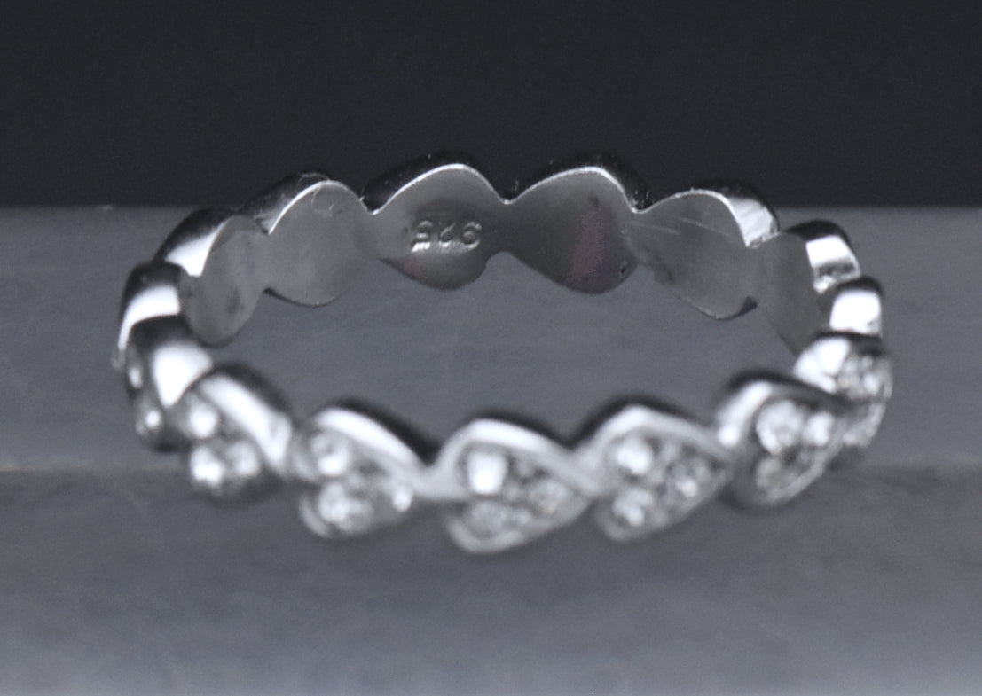 Sterling Silver Rhinestone Heart Band - Size 8.5