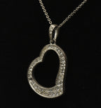 Vintage Silver Plated Rhinestone Heart Pendant Chain Necklace