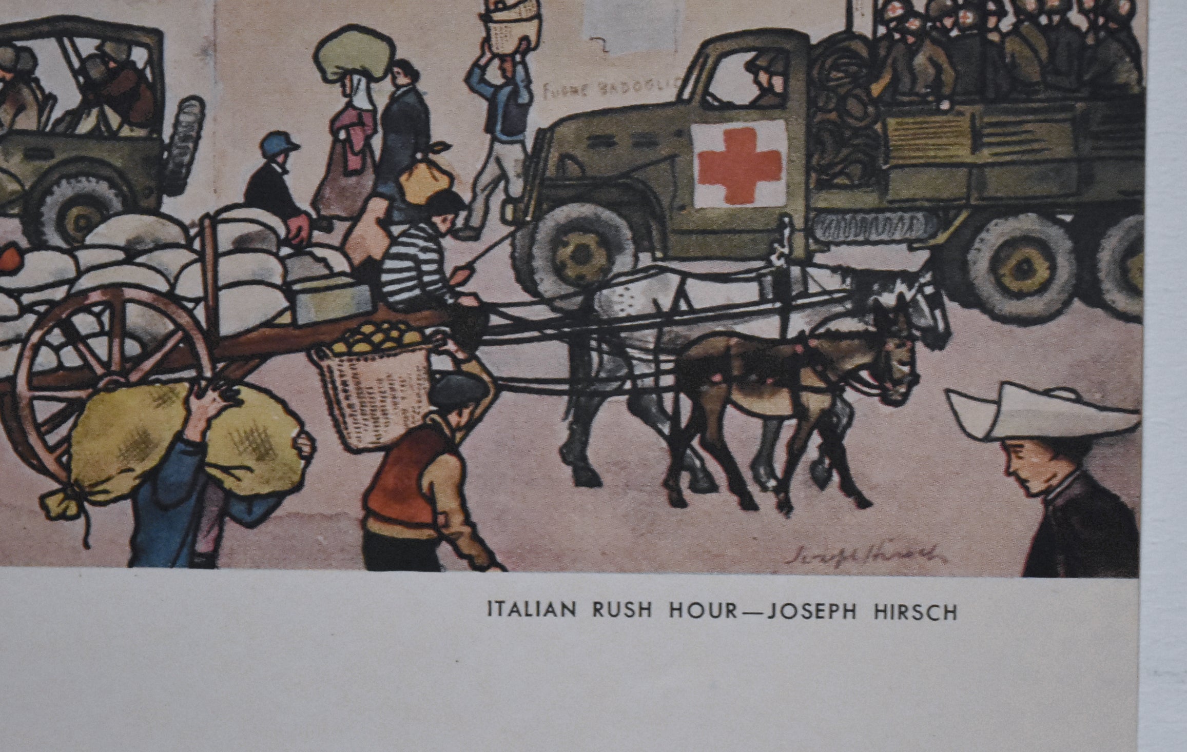 Vintage WWII Art Lithograph "Italian Rush Hour" by Joseph Hirsch