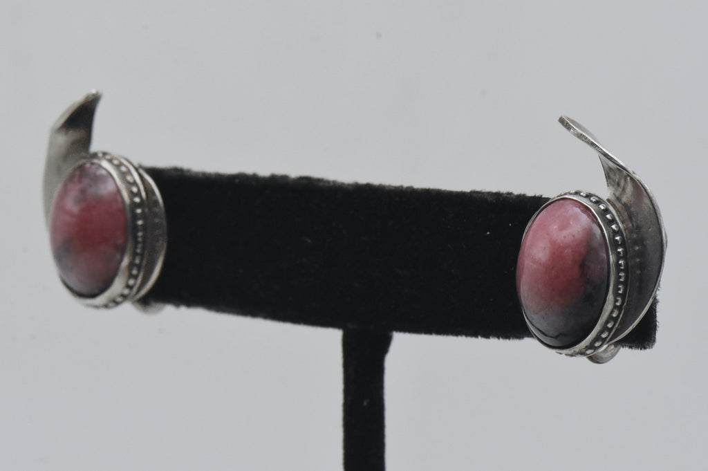 Vintage Handmade Rhodonite Sterling Silver Screw Back Earrings