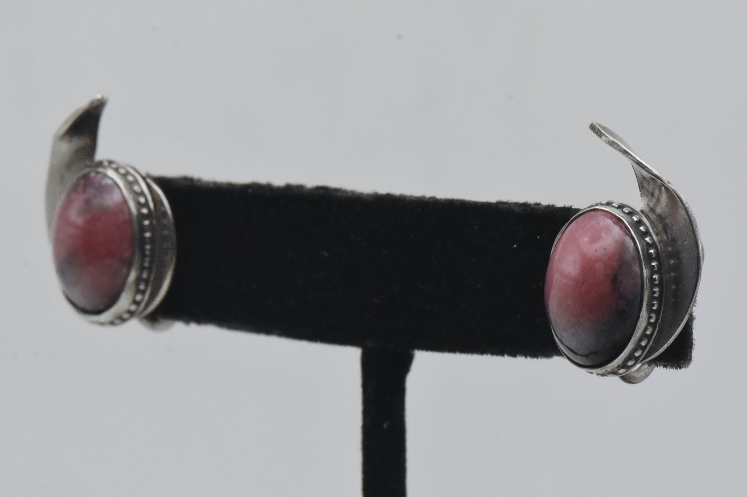 Vintage Handmade Rhodonite Sterling Silver Screw Back Earrings