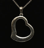 Vintage Silver Plated Rhinestone Heart Pendant Chain Necklace