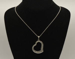 Vintage Silver Plated Rhinestone Heart Pendant Chain Necklace