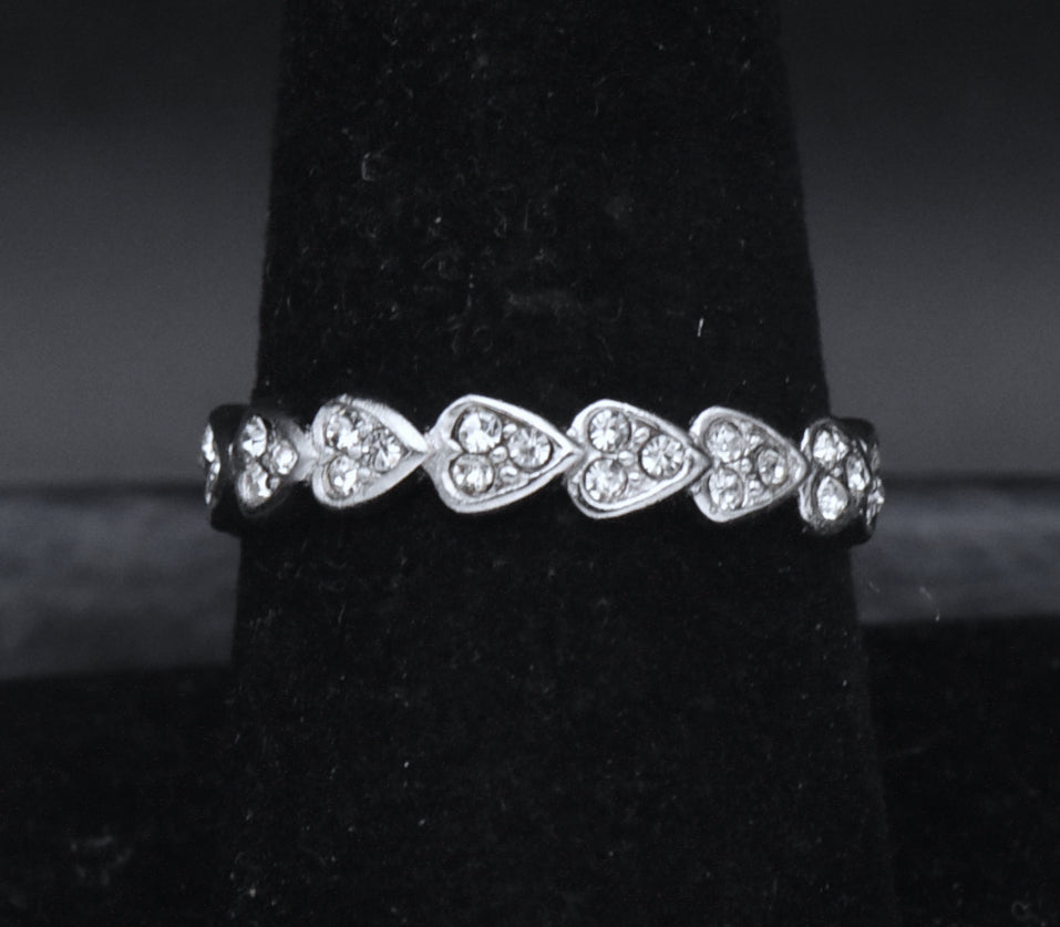 Sterling Silver Rhinestone Heart Band - Size 8.5