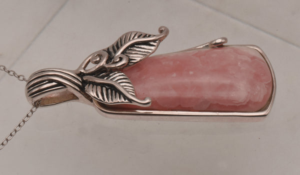Vintage Rhodochrosite Sterling Silver Pendant on Sterling Silver Chain Necklace