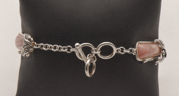 Vintage Rhodochrosite Sterling Silver Link Bracelet