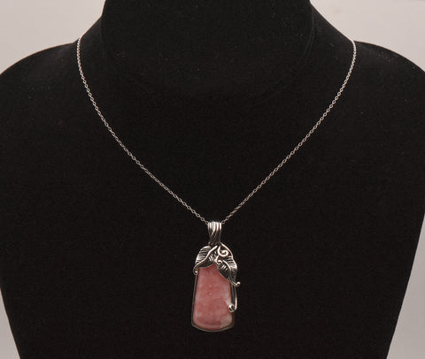 Vintage Rhodochrosite Sterling Silver Pendant on Sterling Silver Chain Necklace