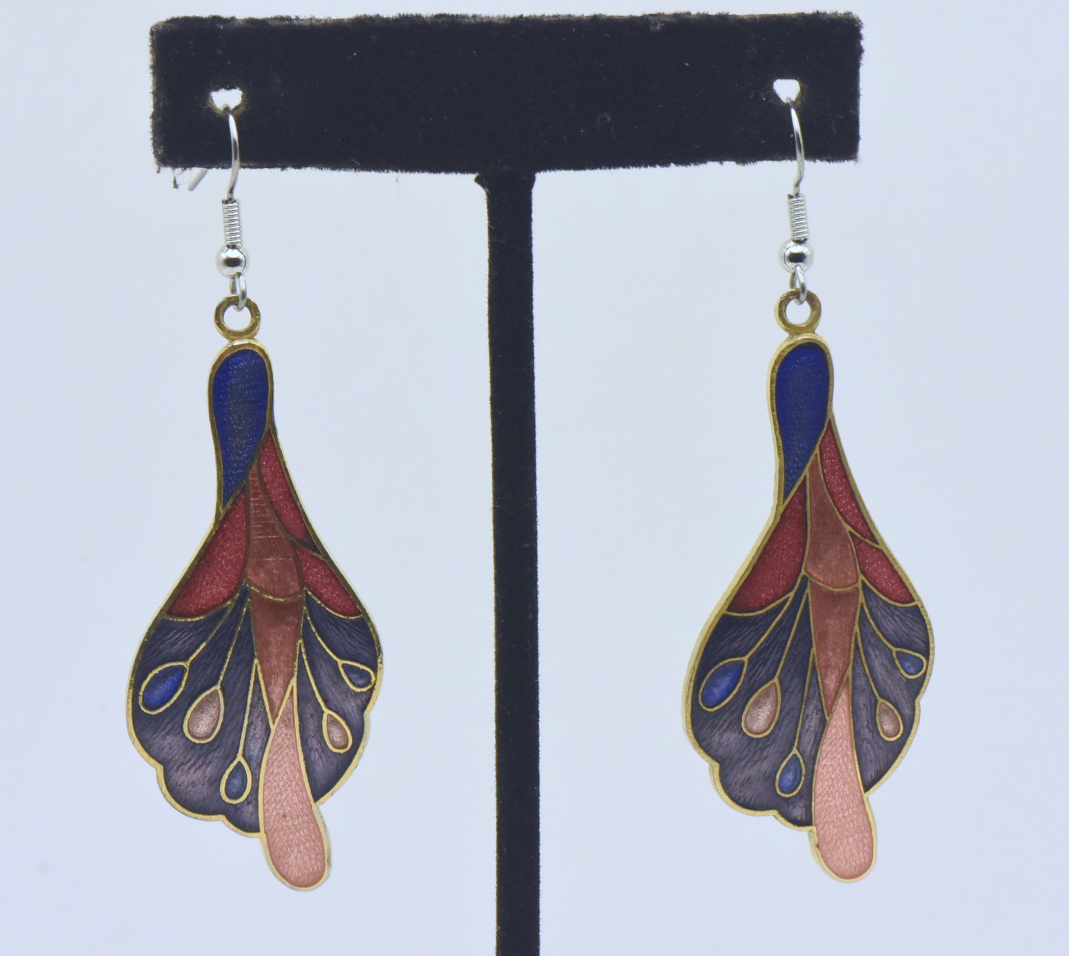 Vintage Gold Tone and Enamel Floral Dangle Earrings
