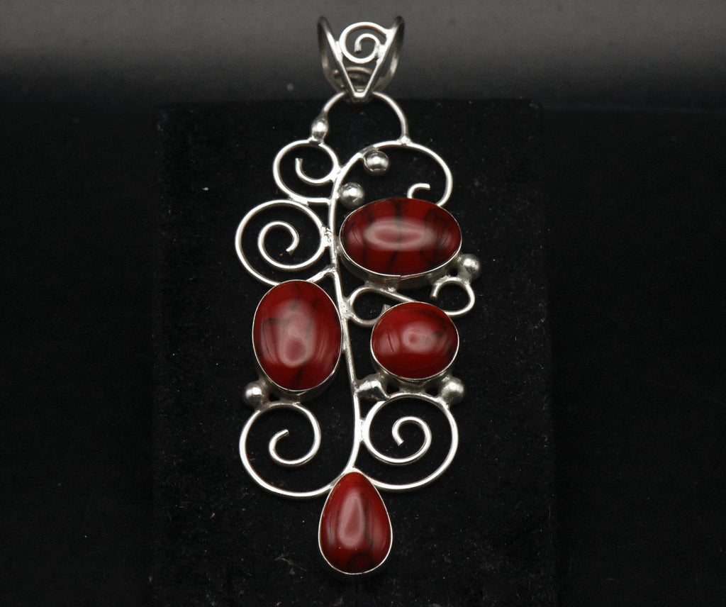 Vintage Handmade Sterling Silver Imitation Red Jasper Pendant