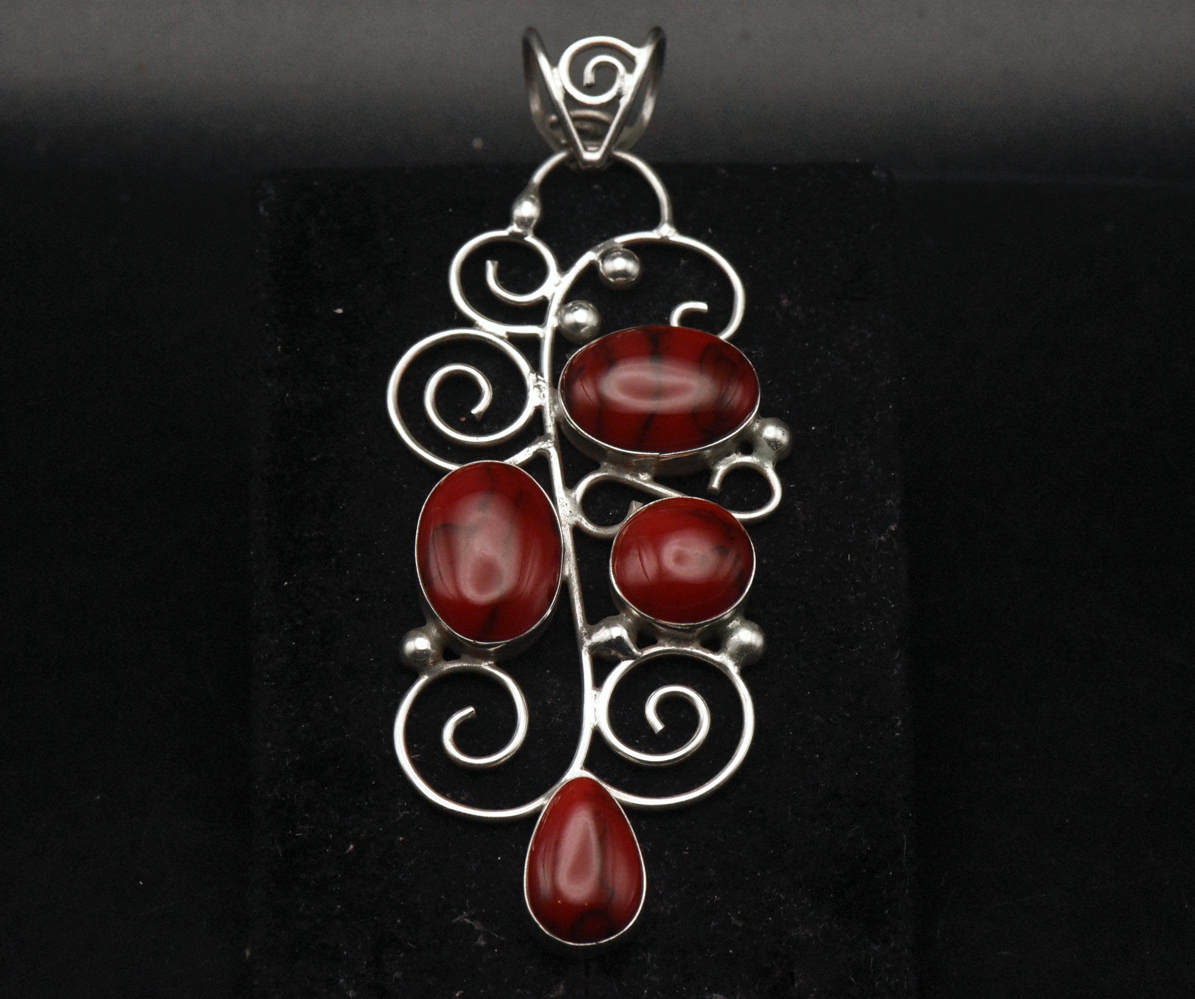 Vintage Handmade Sterling Silver Imitation Red Jasper Pendant