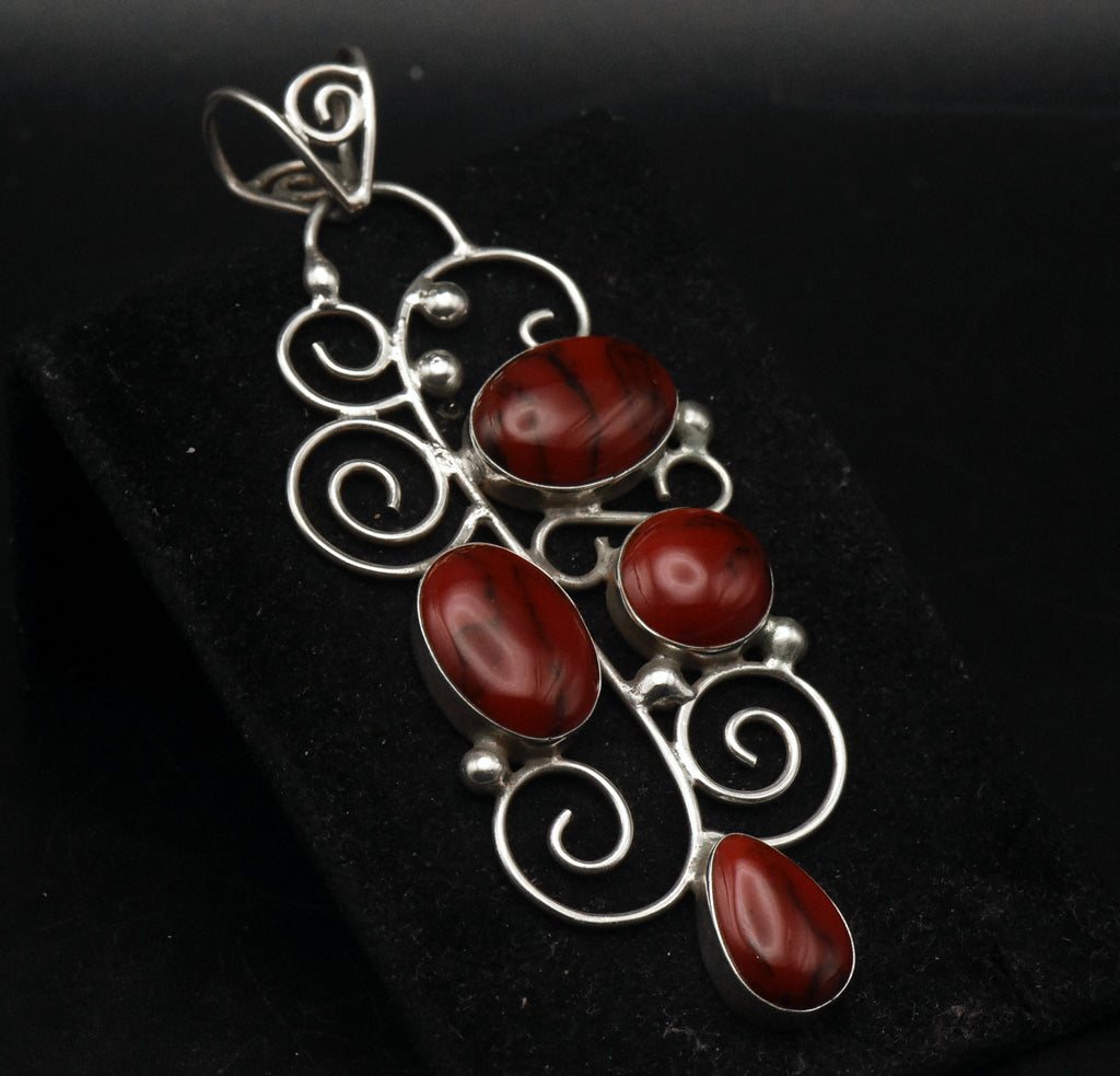 Vintage Handmade Sterling Silver Imitation Red Jasper Pendant