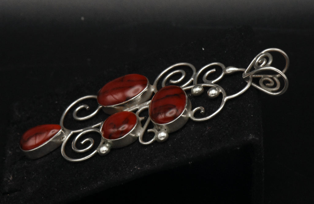 Vintage Handmade Sterling Silver Imitation Red Jasper Pendant