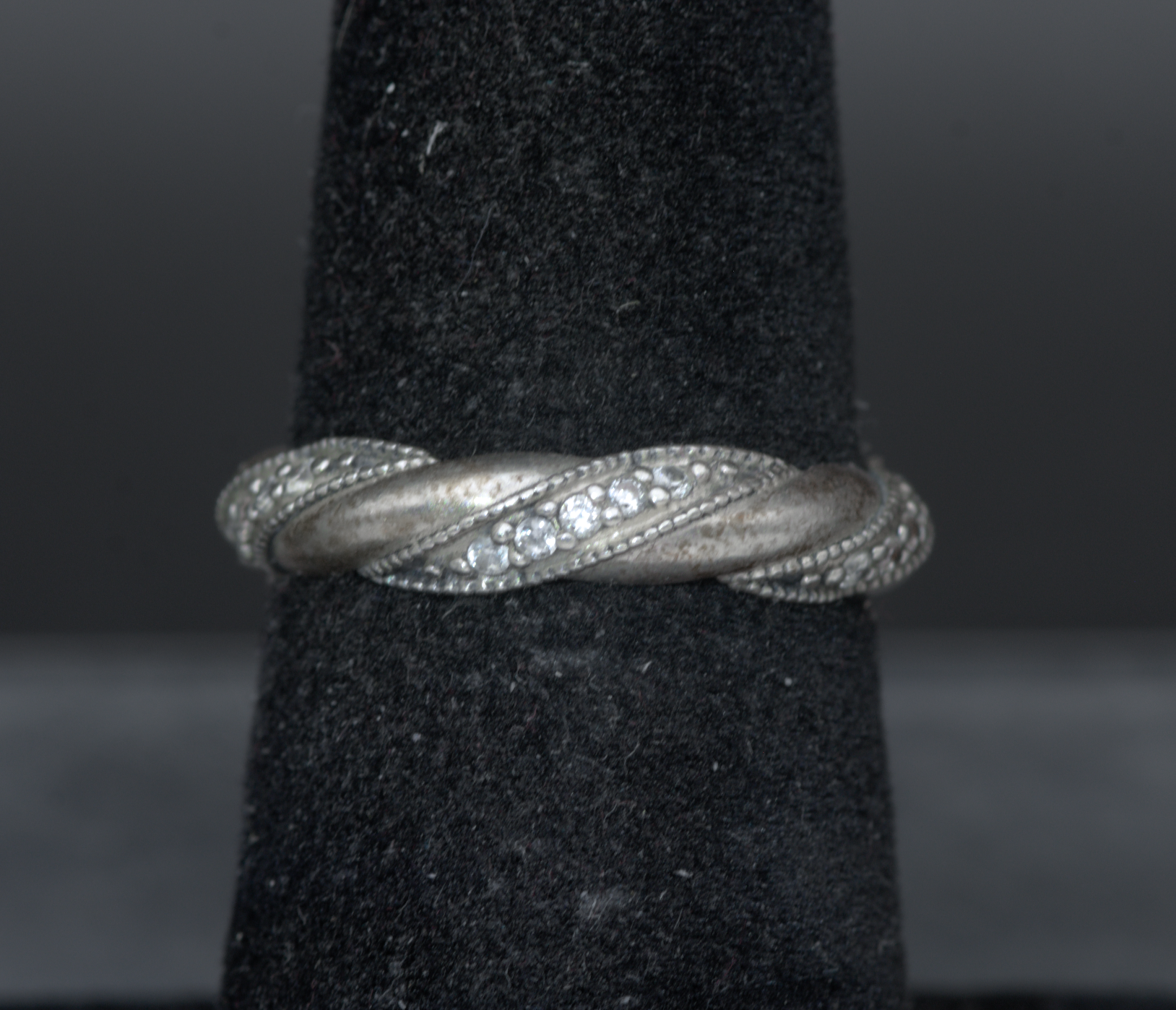 Pandora - Vintage Sterling Silver "Ribbon of Love" CZ Band - Size 6