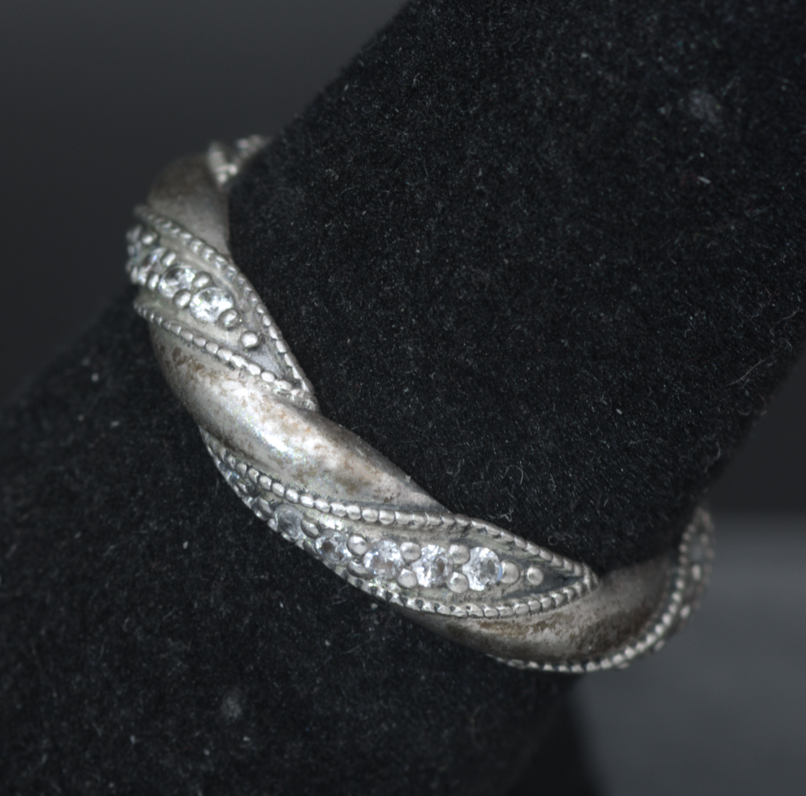 Pandora - Vintage Sterling Silver "Ribbon of Love" CZ Band - Size 6