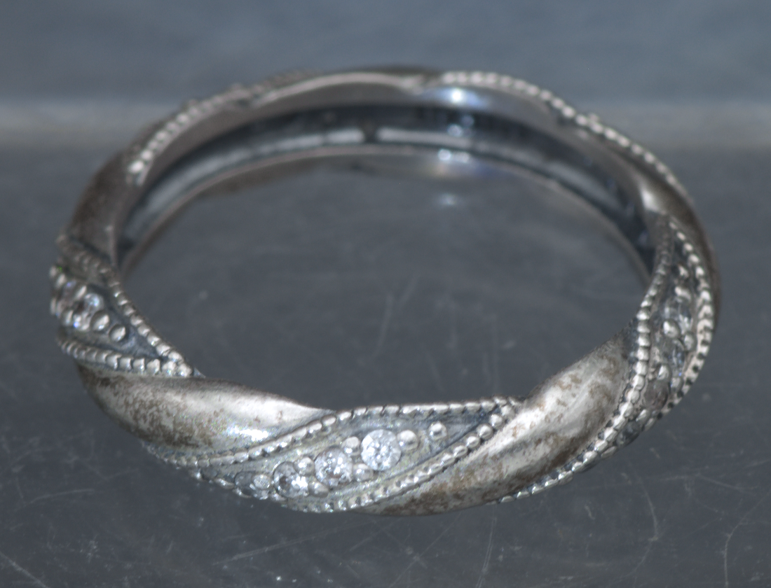 Pandora - Vintage Sterling Silver "Ribbon of Love" CZ Band - Size 6