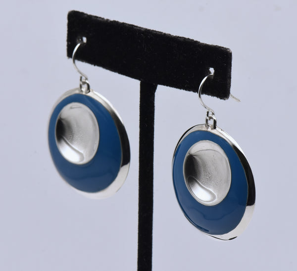 RLM Studio - Vintage Sterling Silver and Blue Enamel Dangle Earrings