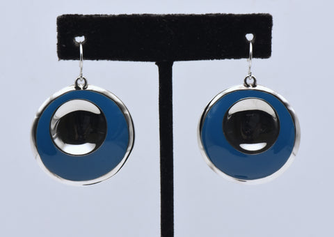 RLM Studio - Vintage Sterling Silver and Blue Enamel Dangle Earrings