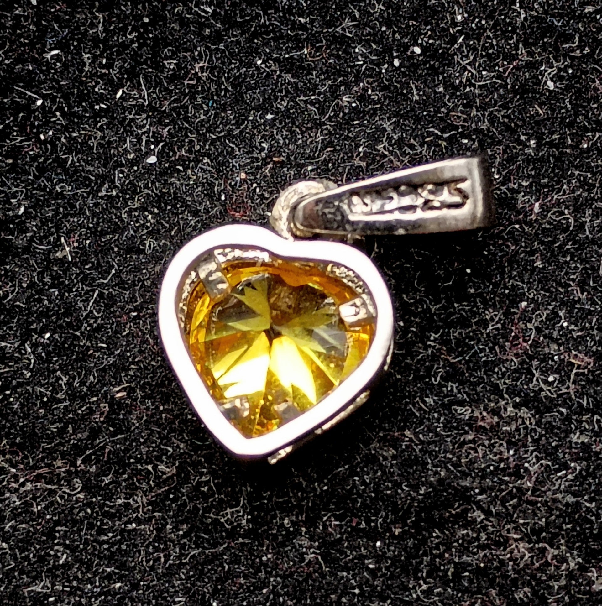 Vintage Yellow Garnet and Glass Doublet Sterling Silver Heart Pendant