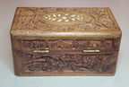 Vintage Carved Wood and Bone Inlay Jewelry Box