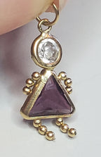 Vintage 14k Purple Crystal Girl Stick Figure Charm