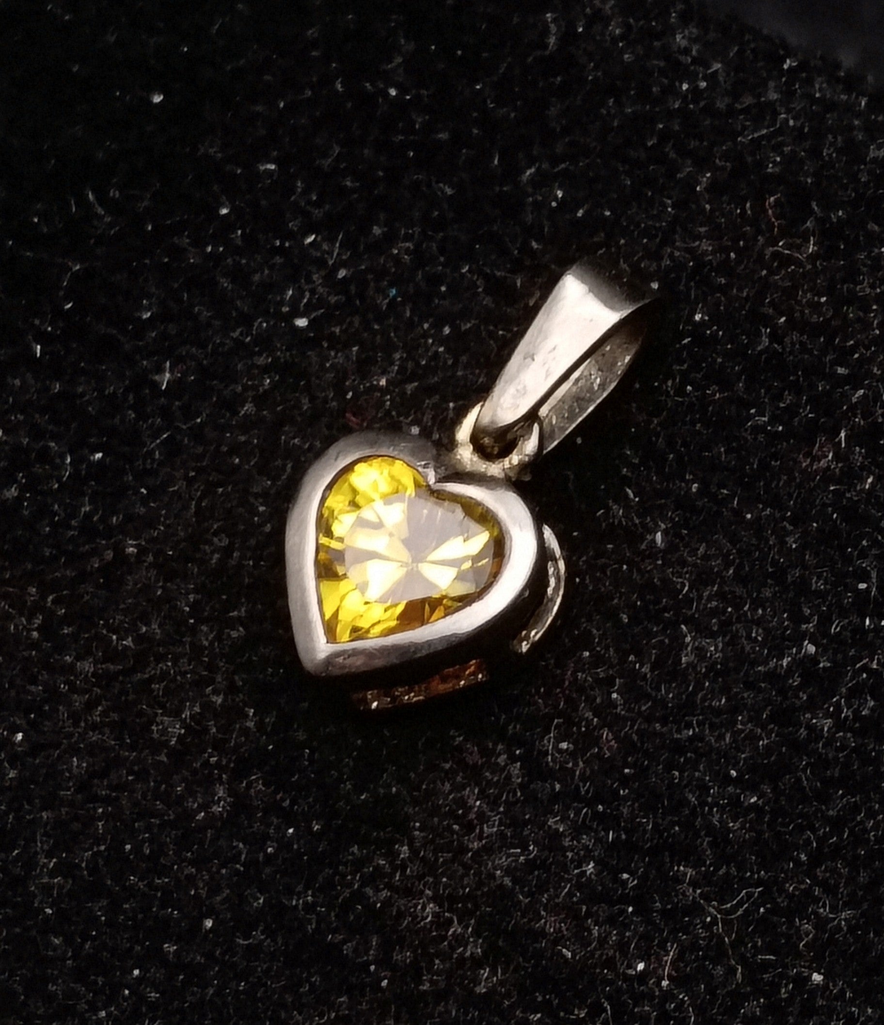 Vintage Yellow Garnet and Glass Doublet Sterling Silver Heart Pendant