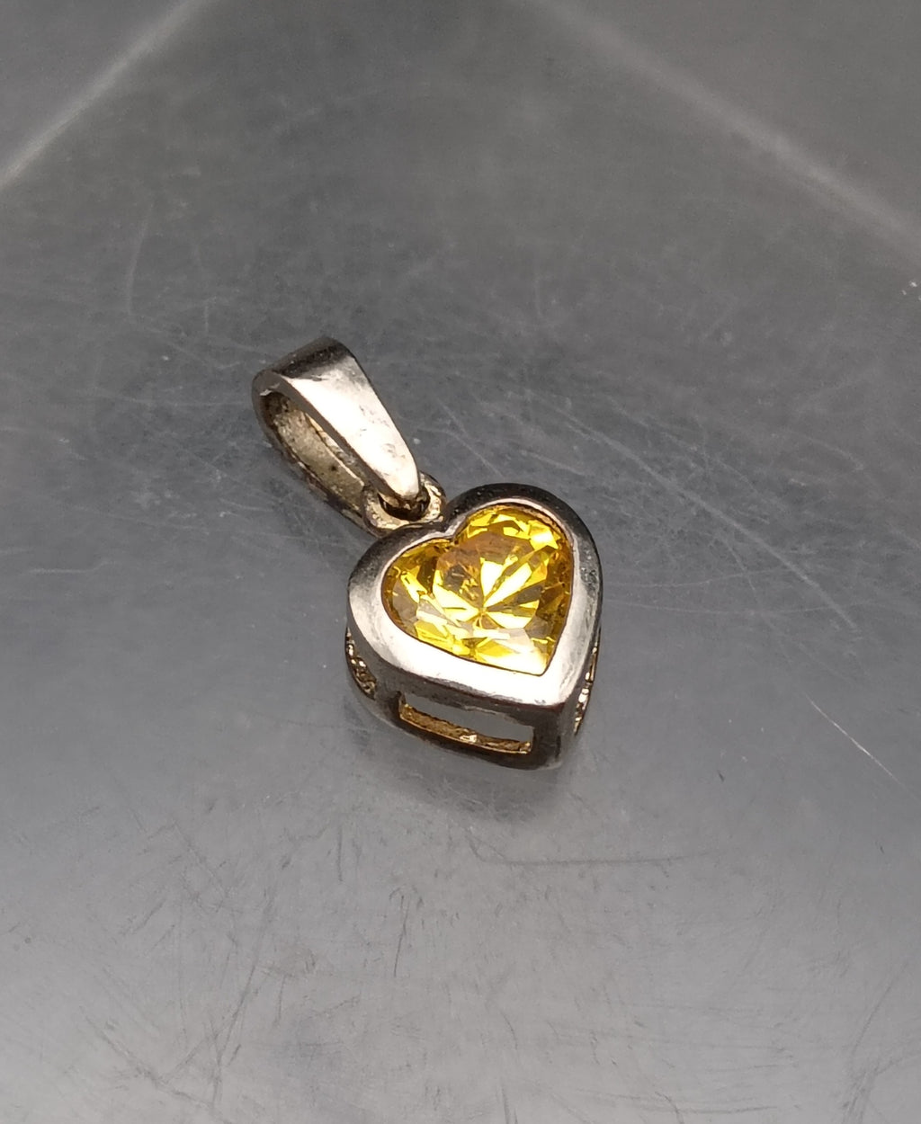 Vintage Yellow Garnet and Glass Doublet Sterling Silver Heart Pendant