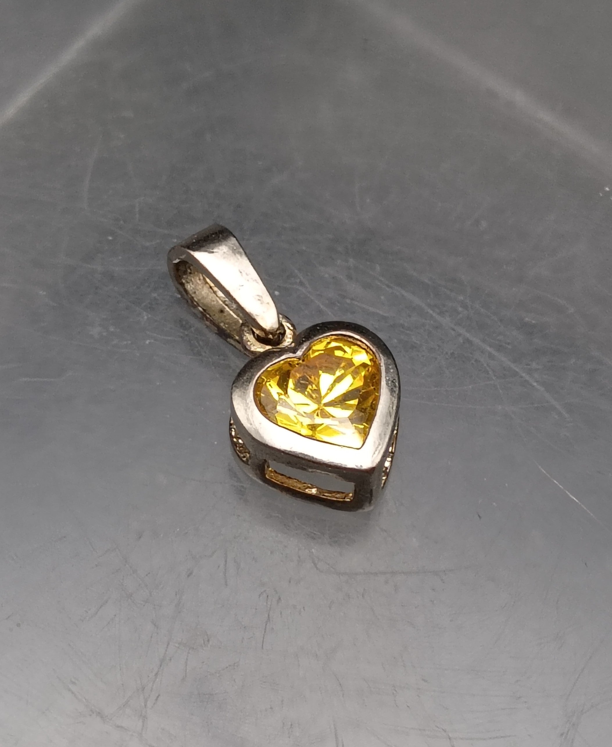 Vintage Yellow Garnet and Glass Doublet Sterling Silver Heart Pendant