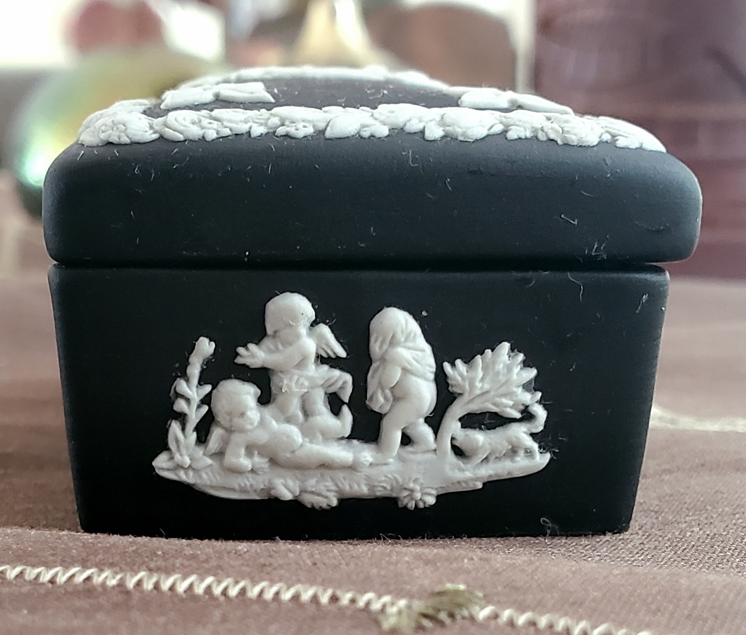 Wedgwood - Vintage Basalt Jasperware Rectangular Trinket Box