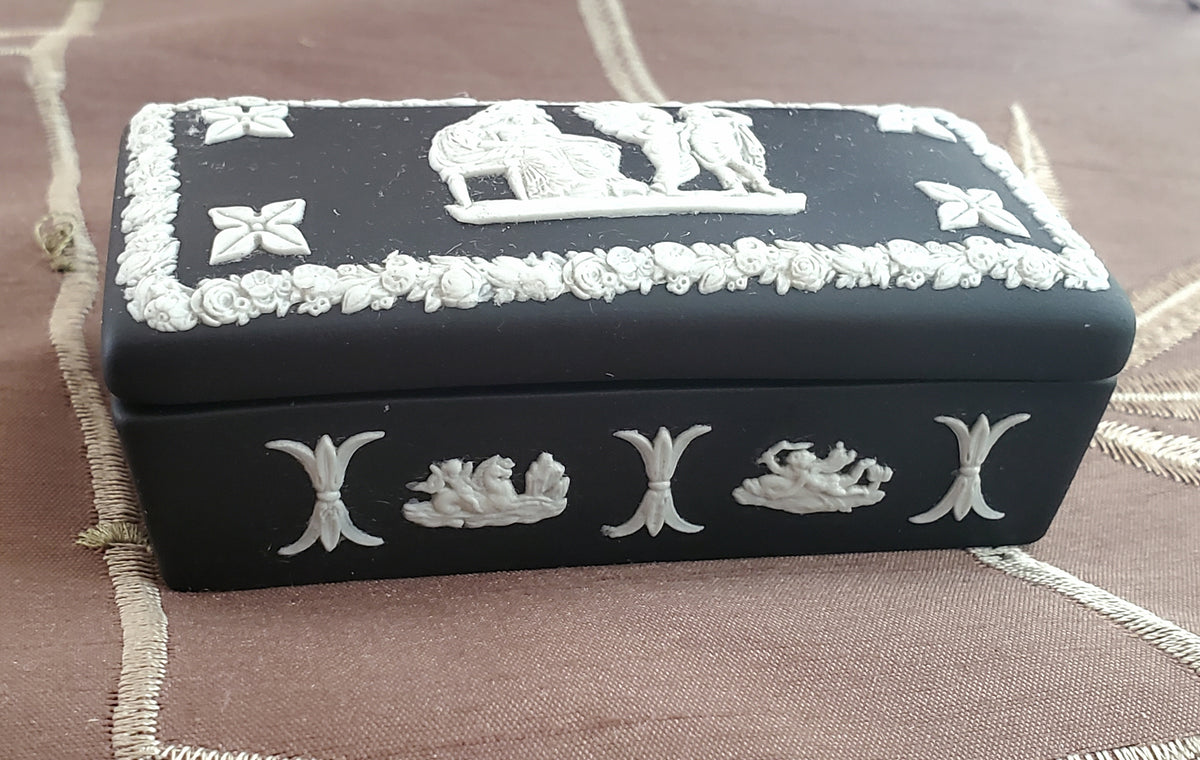Wedgwood - Vintage Basalt Jasperware Rectangular Trinket Box