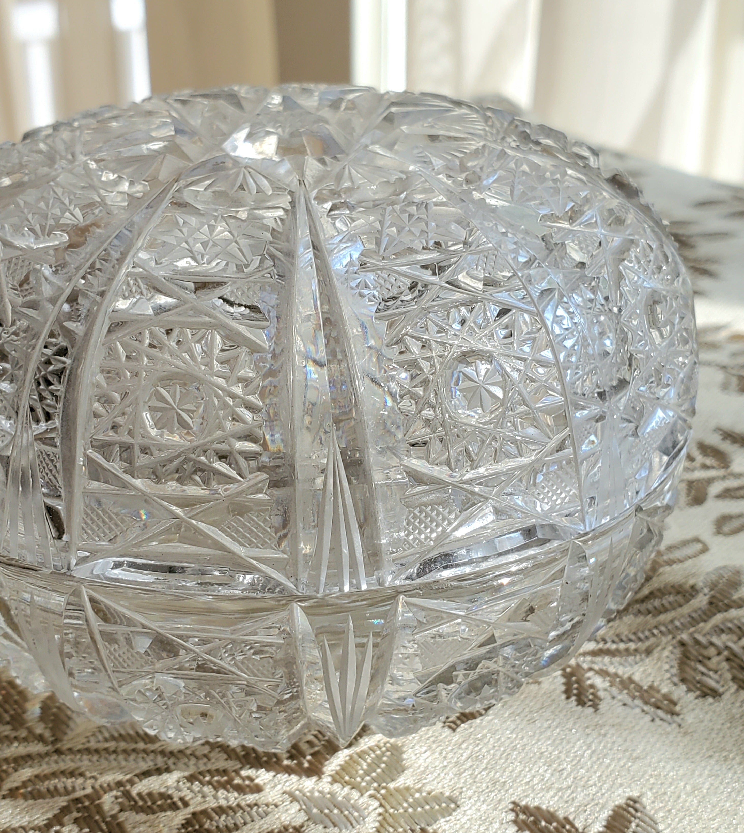 Antique Cut Crystal Lidded Bowl