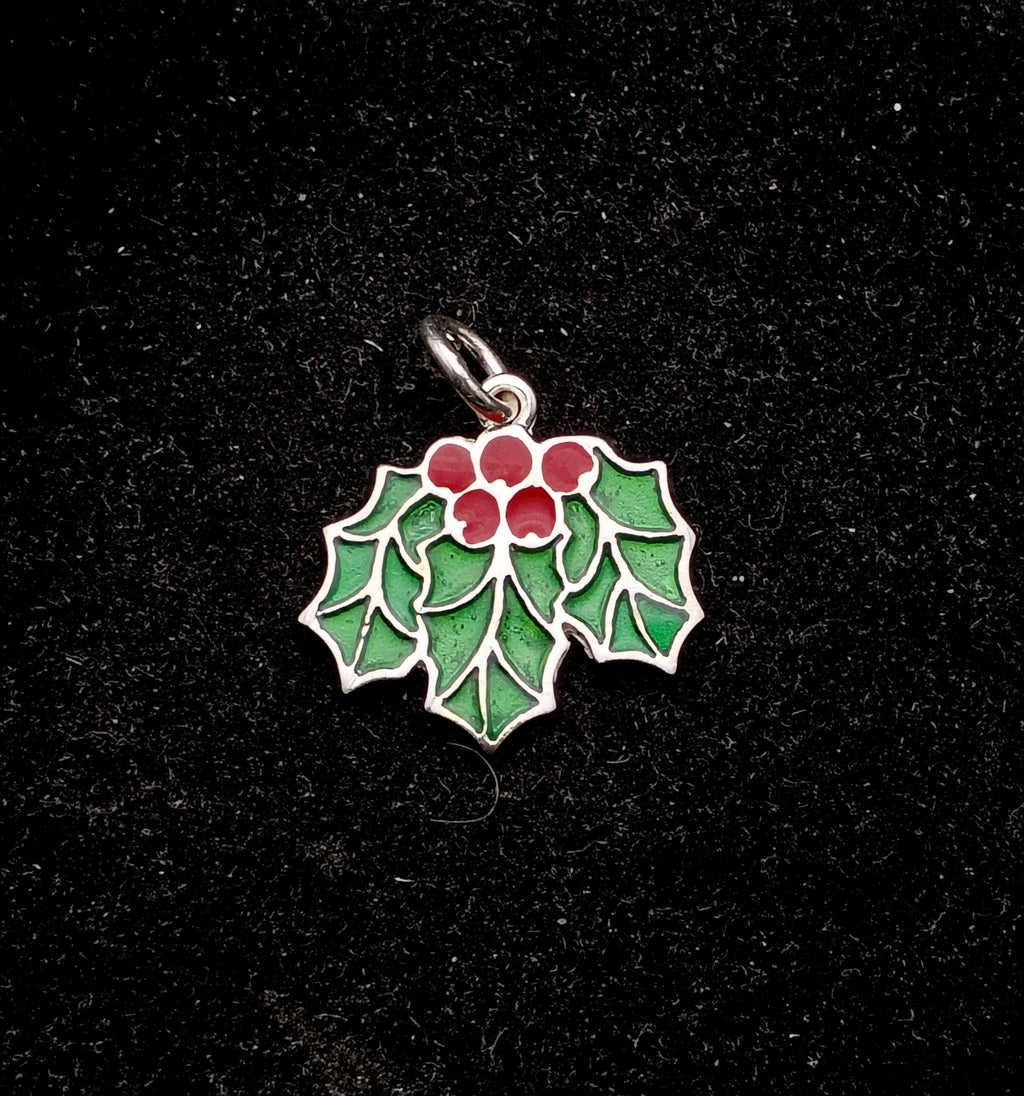 Vintage Sterling Silver Holly Leaves and Berries Charm