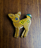 Vintage Hand Painted Wooden Deer Brooch