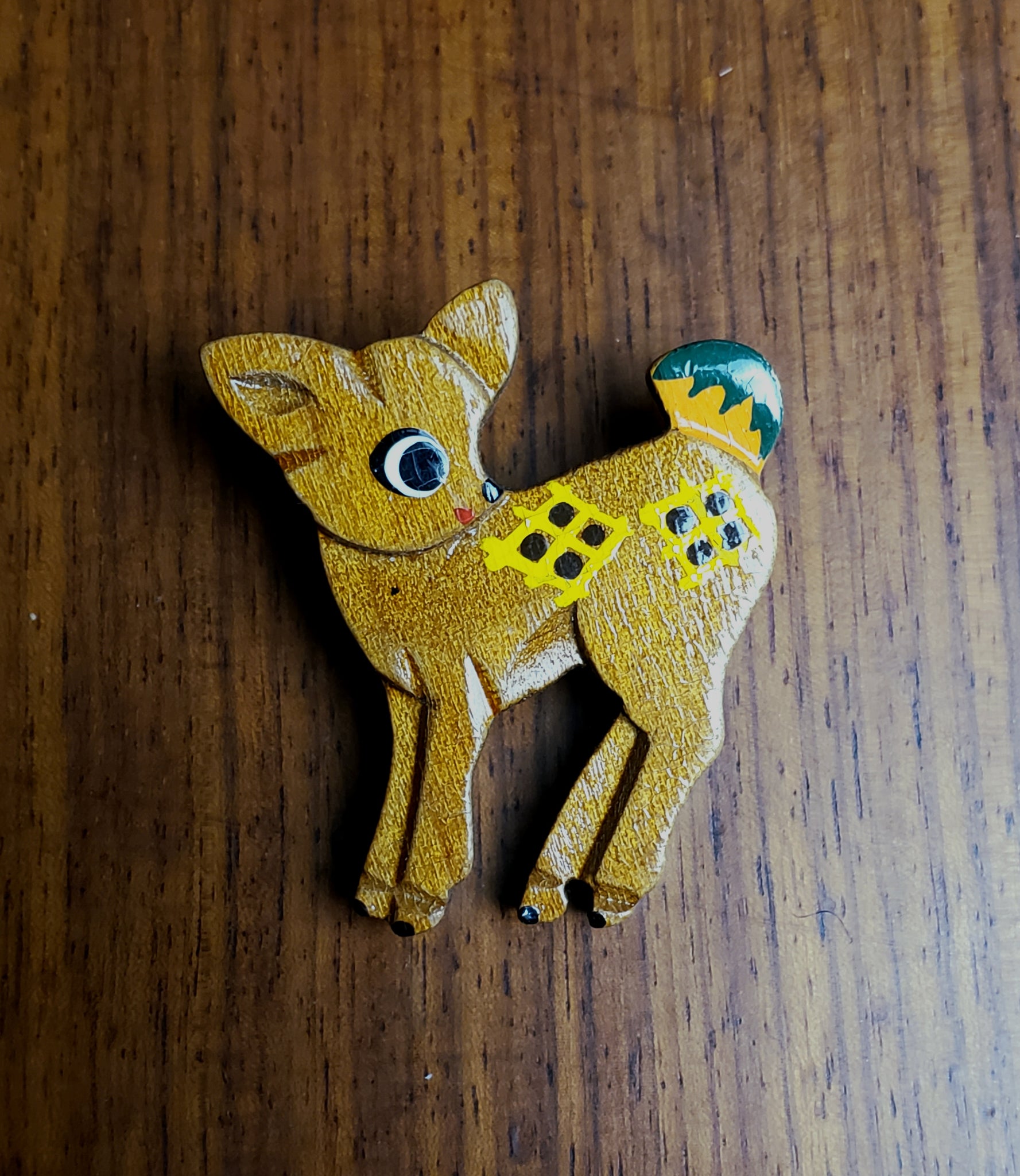 Vintage Hand Painted Wooden Deer Brooch