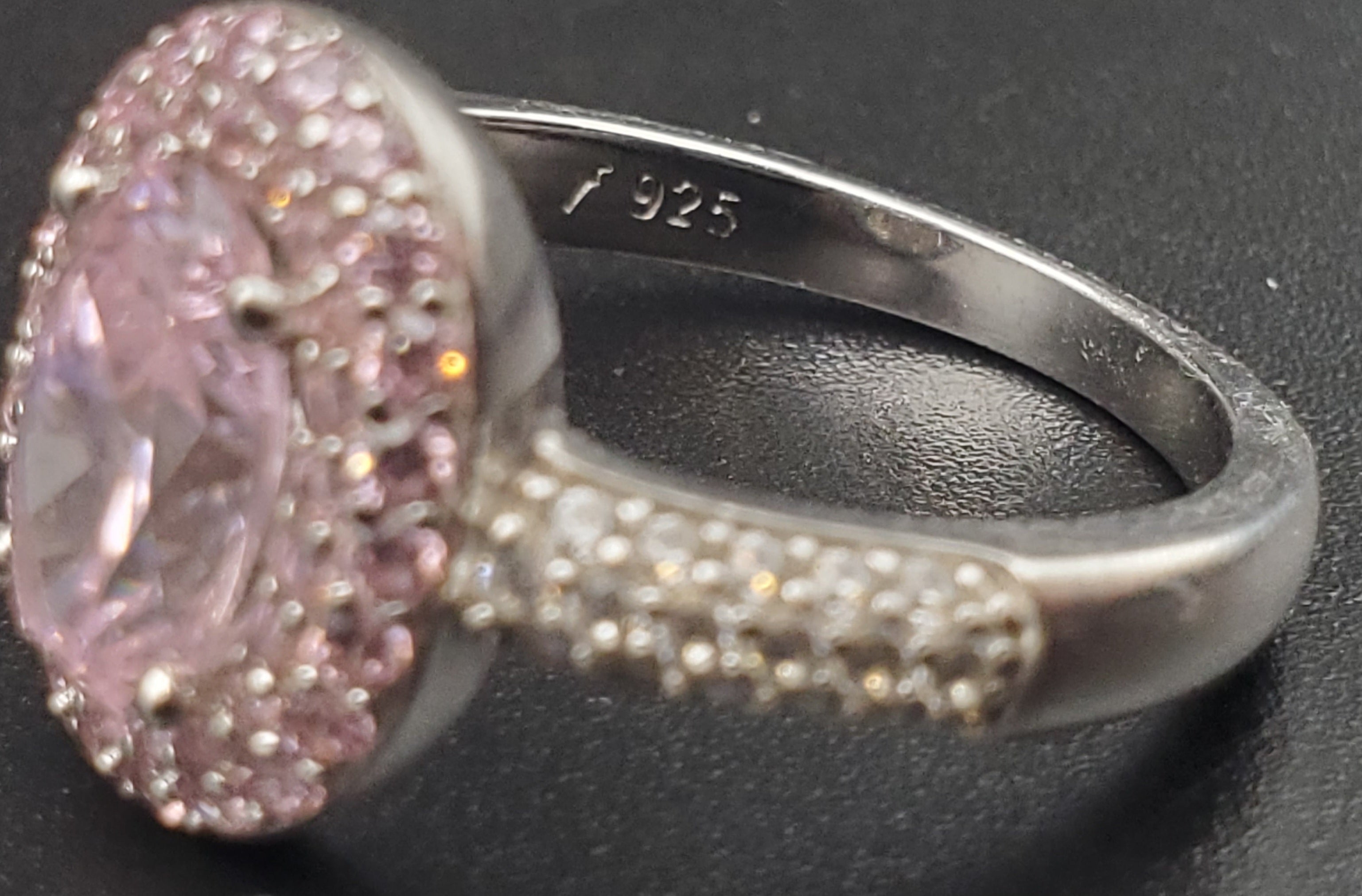 Vintage Sterling Silver Pink Crystal Double Halo Ring - Size 8.25