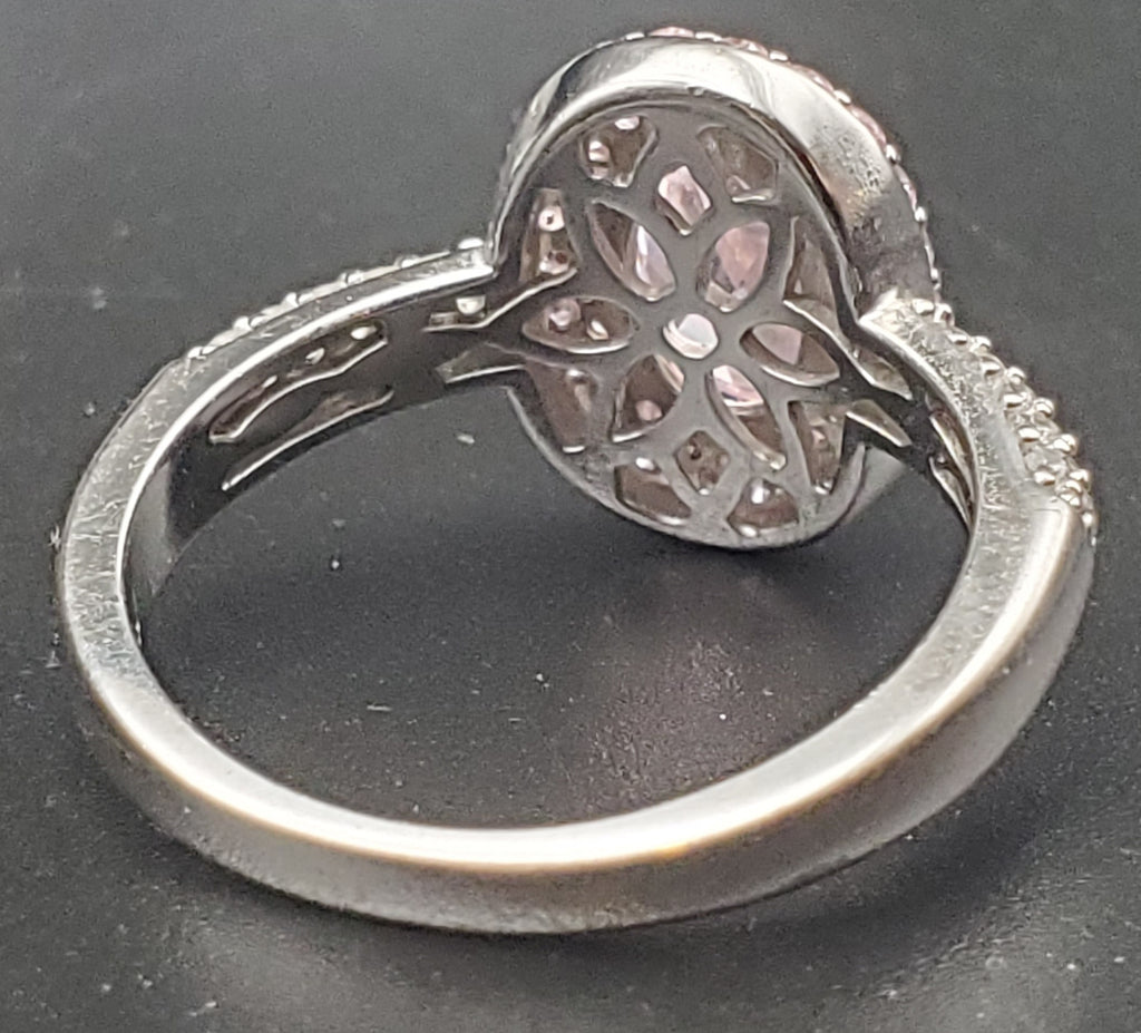 Vintage Sterling Silver Pink Crystal Double Halo Ring - Size 8.25