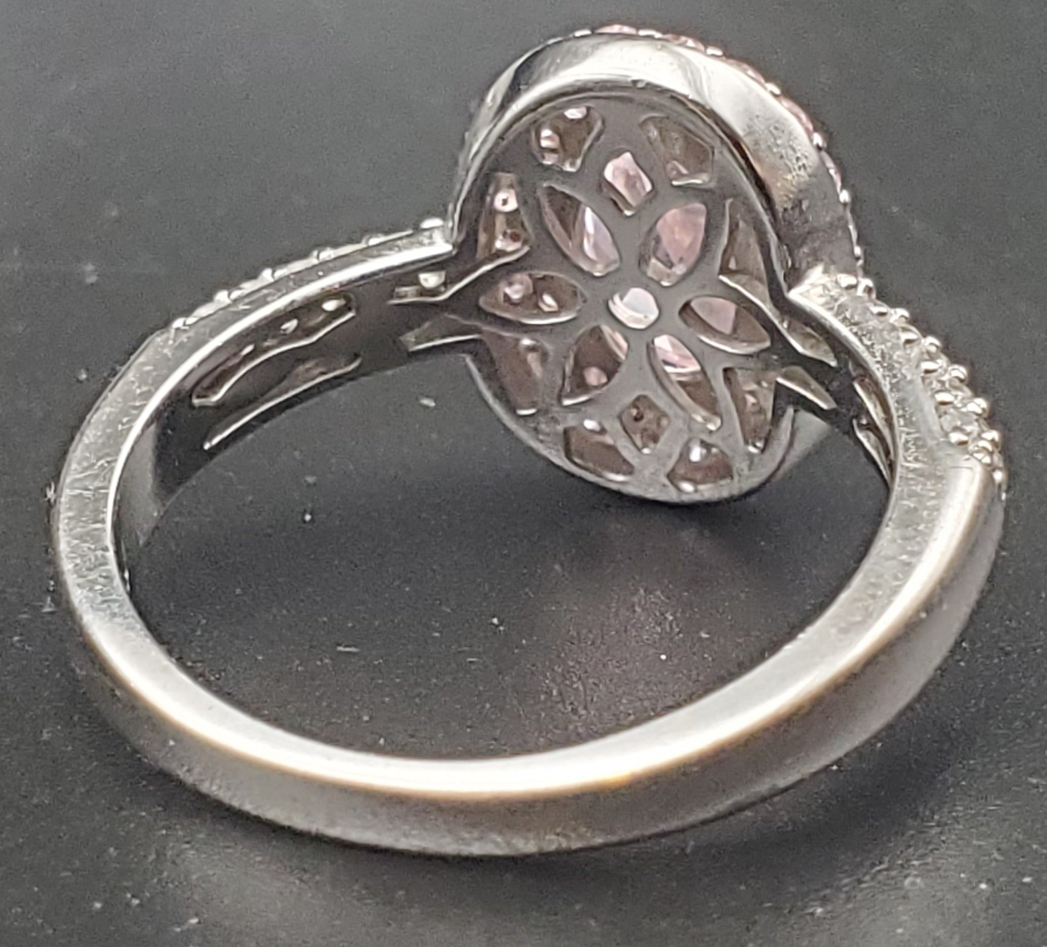 Vintage Sterling Silver Pink Crystal Double Halo Ring - Size 8.25