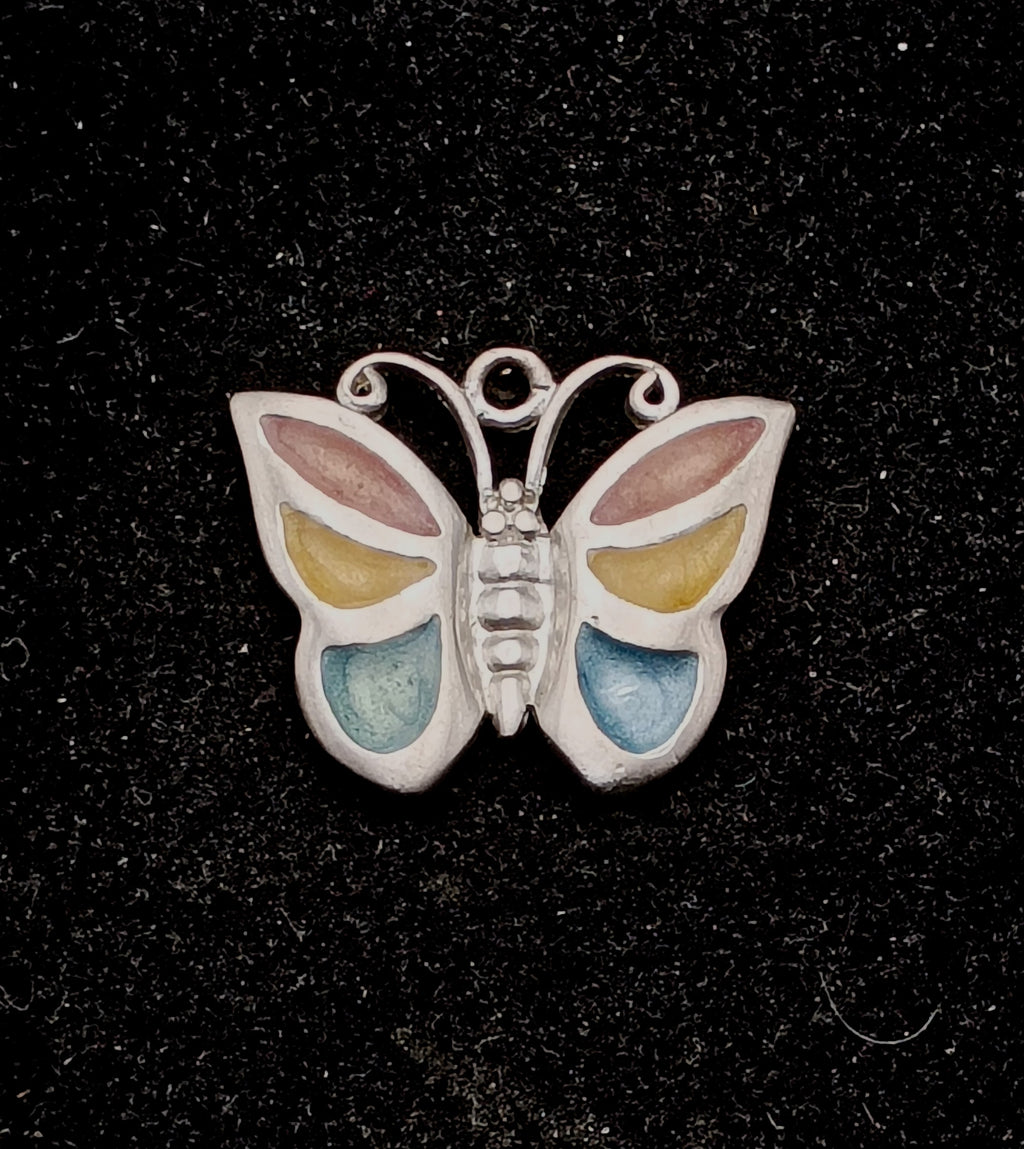 Sterling Silver and Enamel Butterfly Pendant