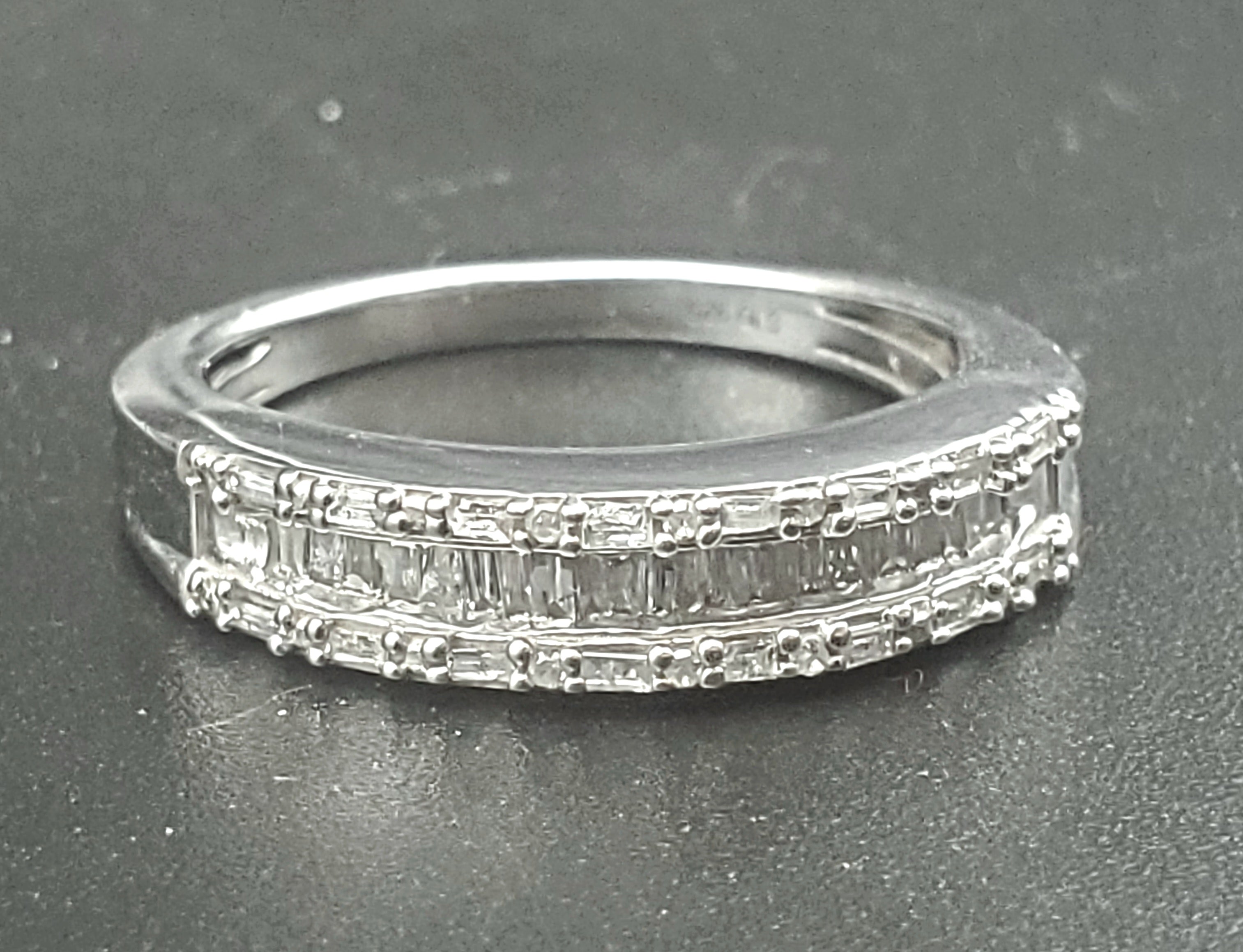 Vintage Baguette Diamonds Sterling Silver Band - Size 7