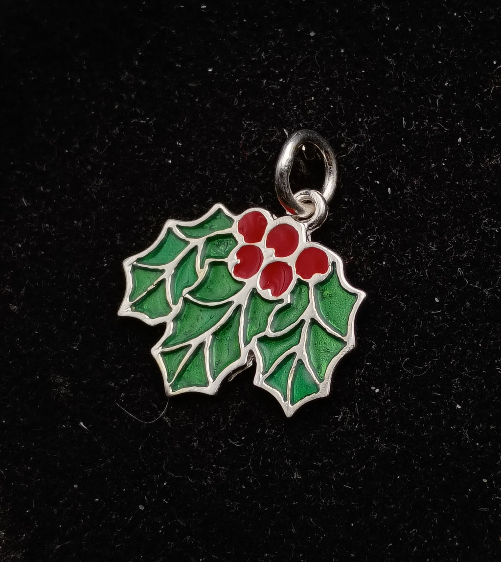 Vintage Sterling Silver Holly Leaves and Berries Charm