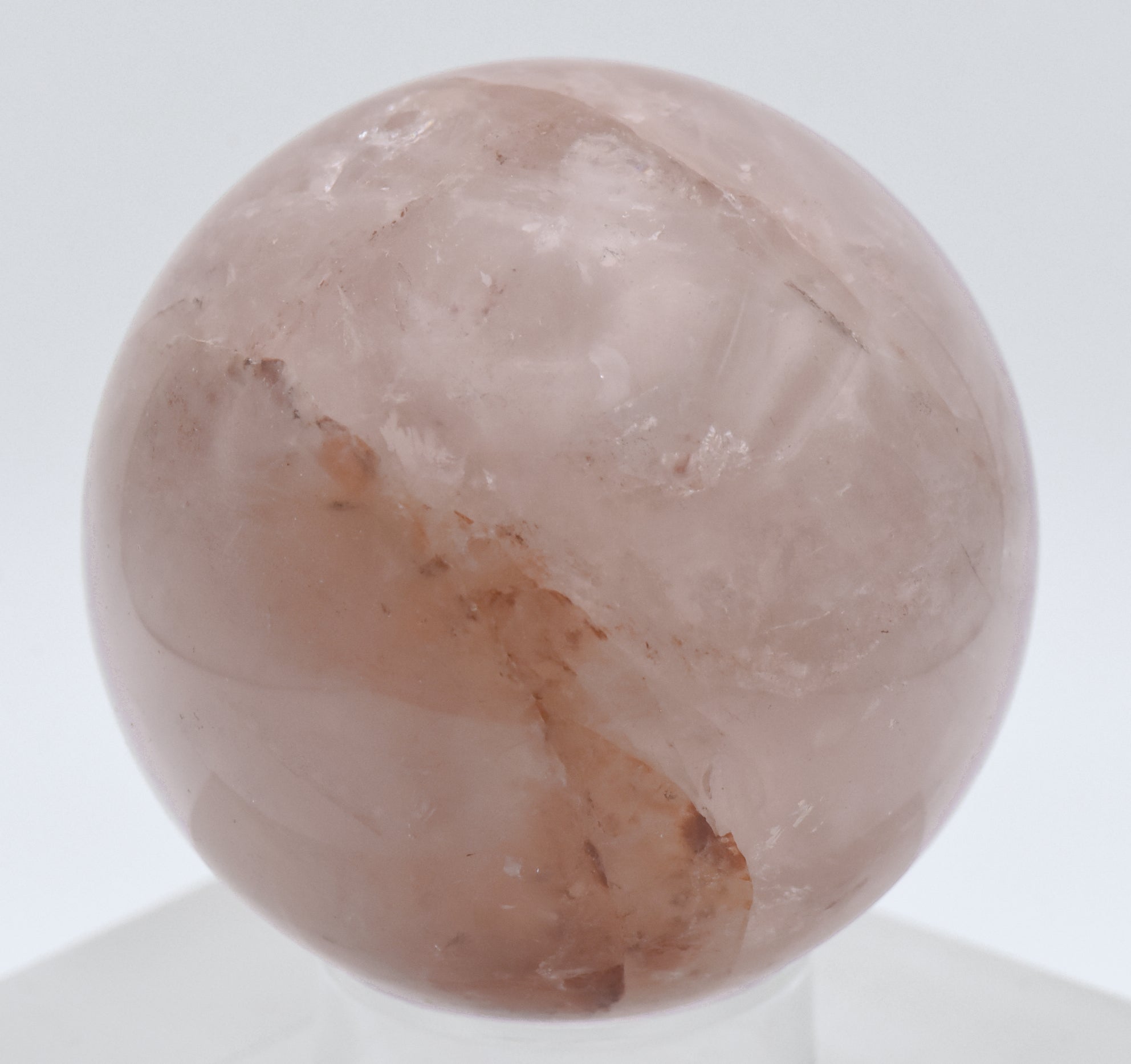 Rose Quartz with Hematite Inclusions Carved Sphere