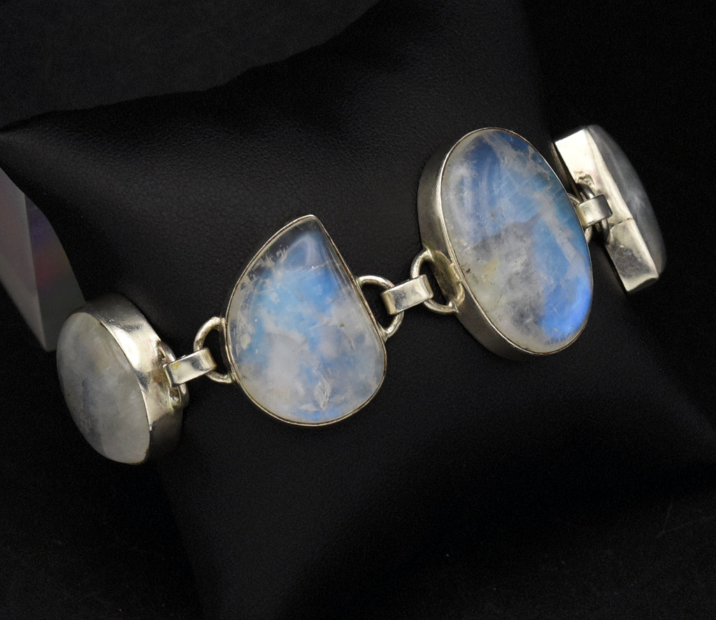 Handmade Rainbow Moonstone Sterling Silver Bracelet