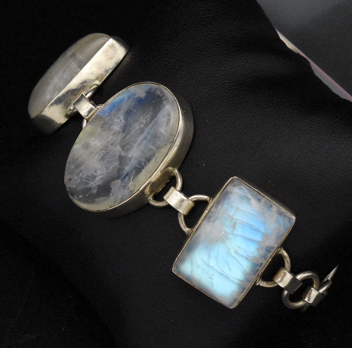 Handmade Rainbow Moonstone Sterling Silver Bracelet