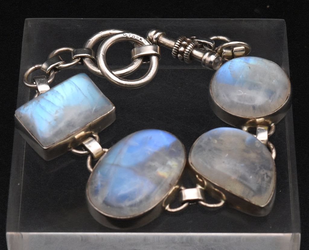 Handmade Rainbow Moonstone Sterling Silver Bracelet