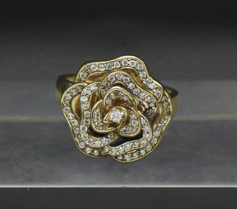 Vintage Flower Gold Tone Sterling Silver Cubic Zirconia Ring - Size 9