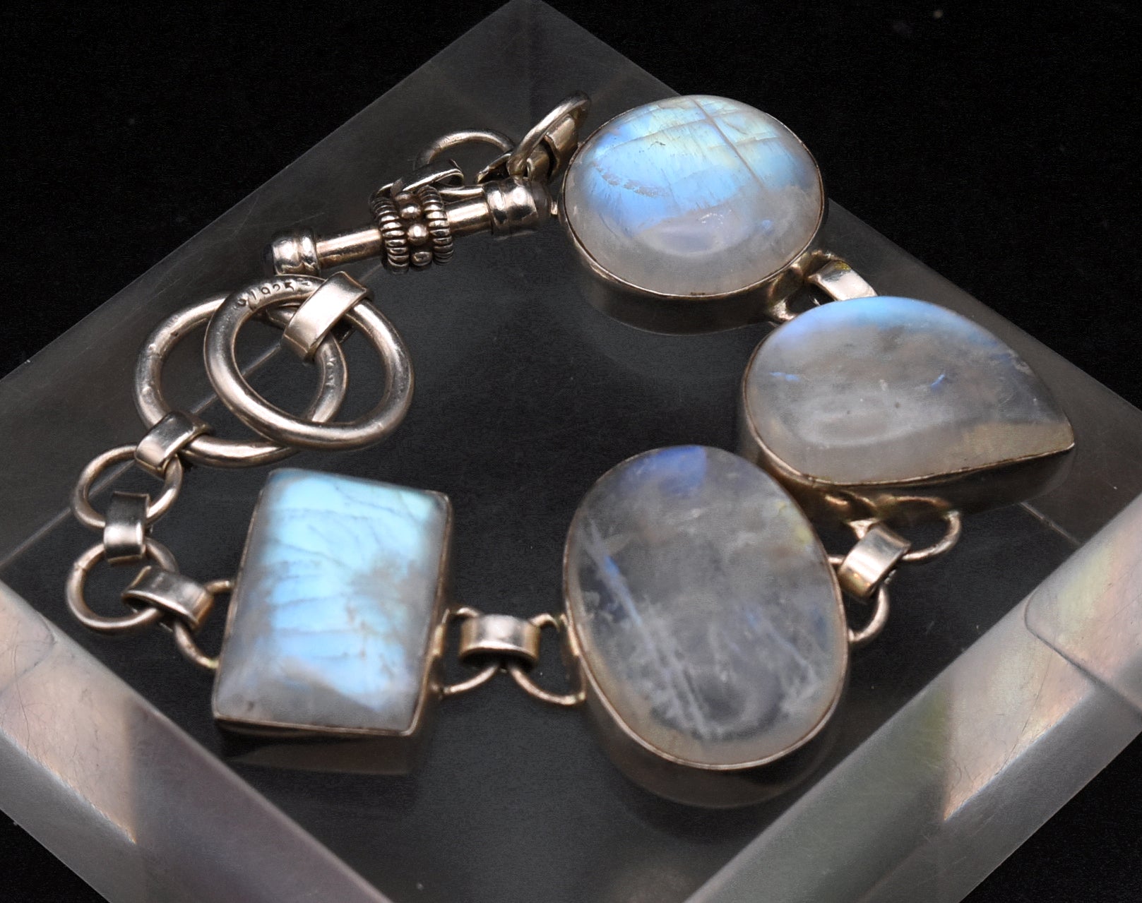 Handmade Rainbow Moonstone Sterling Silver Bracelet