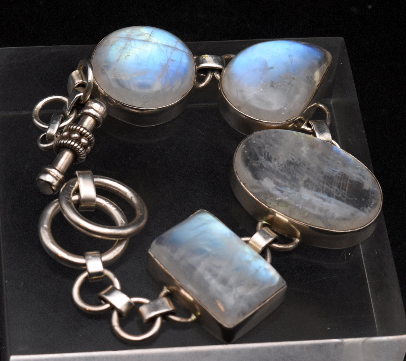 Handmade Rainbow Moonstone Sterling Silver Bracelet