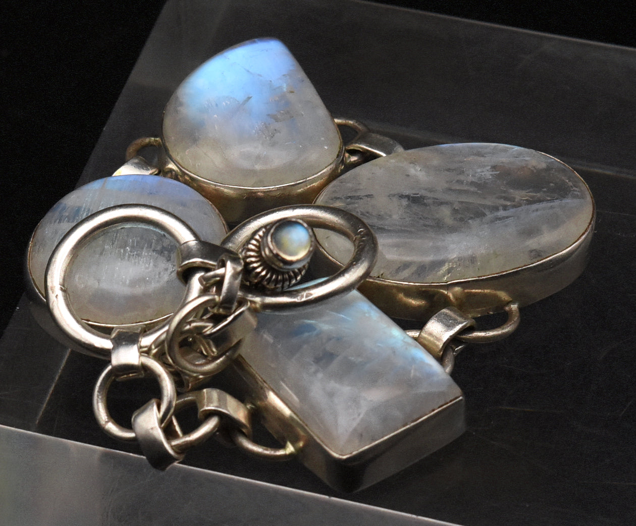 Handmade Rainbow Moonstone Sterling Silver Bracelet
