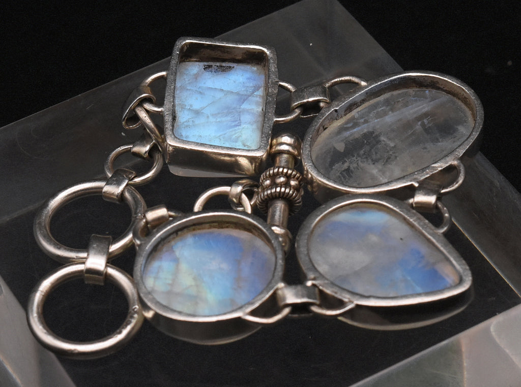 Handmade Rainbow Moonstone Sterling Silver Bracelet