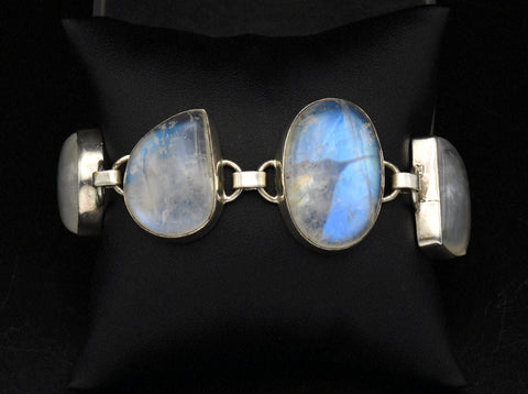 Handmade Rainbow Moonstone Sterling Silver Bracelet