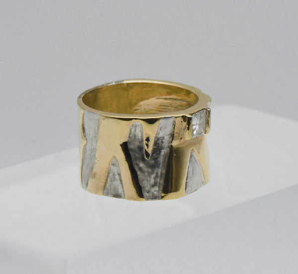 18K Gold Plated Modern Organic Design Wide Band Ring - Size 7